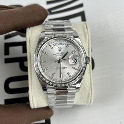 Rolex1:1 Chế Tác Day-Date 40mm Mặt Trắng Kim Cương Moissanite