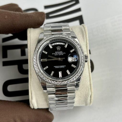 Rolex 1:1 Chế Tác Day-Date 40mm Kim Moissanite Cọc Đá