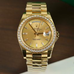 Rolex Rep 1:1 Day-Date 40mm Bọc Vàng, Kim Moissanite